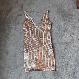 BBX Lephsnt Gold Deep V-Neck Sequin Mini Dress SIZE S